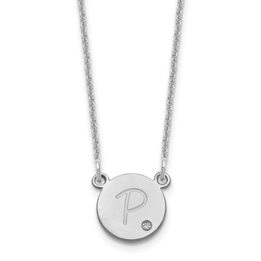14k White Gold Round  Initial with Diamond Necklace