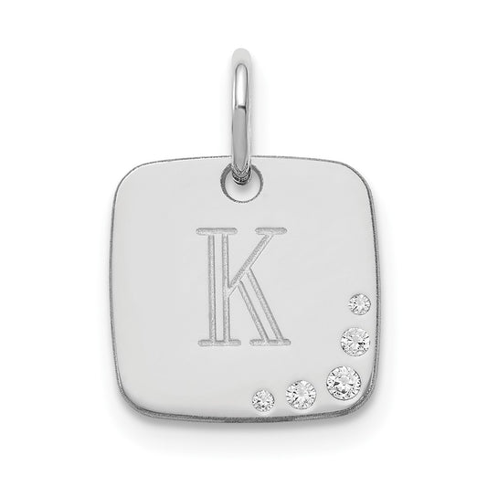 10k White Gold Cushion Initial with Diamonds Charm