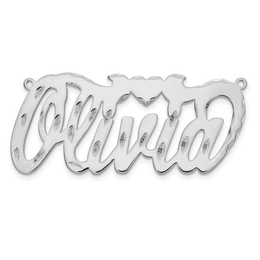 10k White Gold Diamond-cut Heart Name Plate