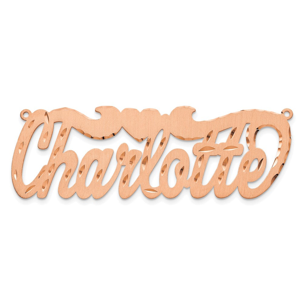 Sterling Silver/Rose-plated Satin Diamond-cut Heart Name Plate