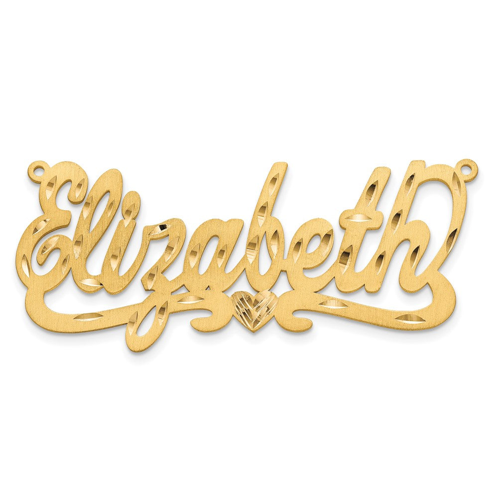 14k Yellow Gold Satin Diamond-cut Heart Name Plate