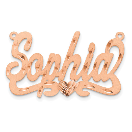 14k Rose Gold Satin Diamond-cut Heart Name Plate