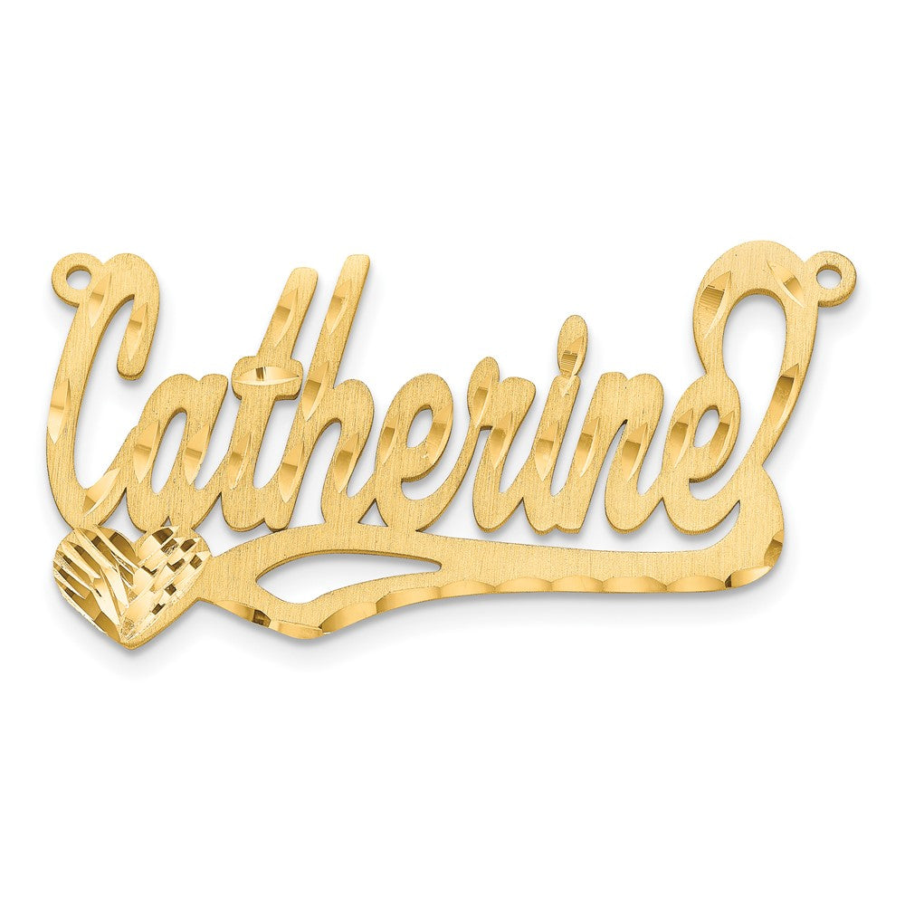 14k Yellow Gold Satin Diamond-cut Heart Name Plate