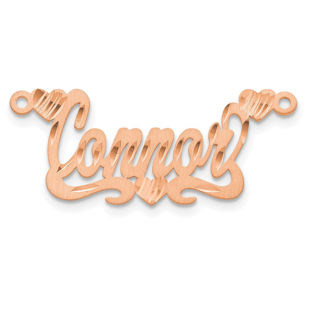 Sterling Silver/Rose-plated Satin Diamond-cut Hearts Name Plate