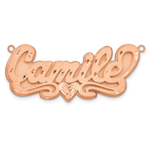 14k Rose Gold 3D Satin Diamond-cut Heart Name plate
