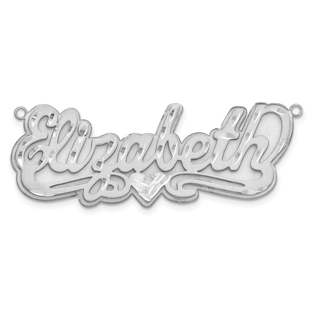SS/Rhodium-plated 3D Satin Diamond-cut Heart Name Plate