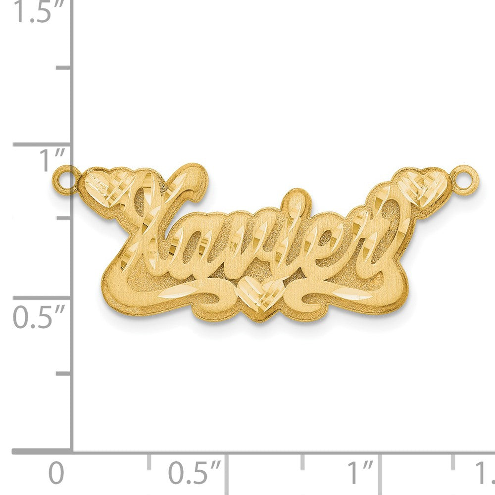 14k Yellow Gold 3D Satin Diamond-cut Hearts Name Plate