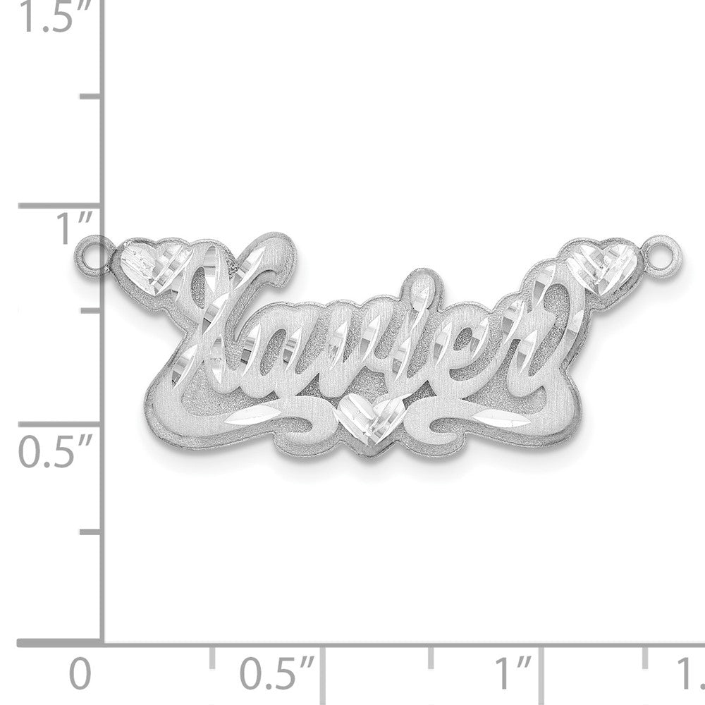 14k White Gold 3D Satin Diamond-cut Hearts Name Plate