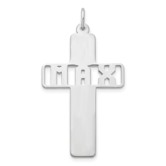 10k White Gold Cross with Cut-out Name Charm