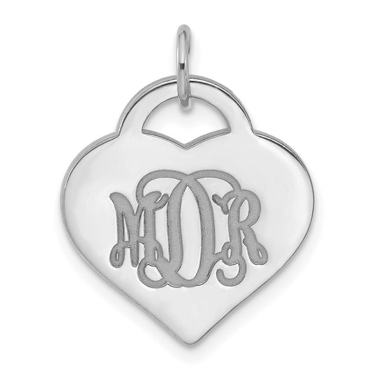 Sterling Silver/Rhodium-plated Monogram Heart Charm