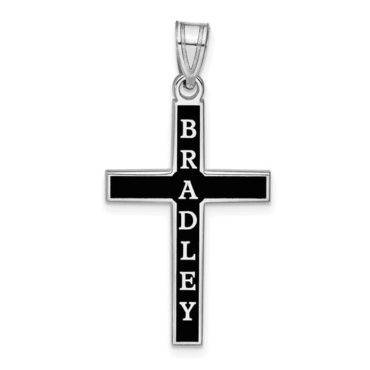 10k White Gold Epoxy Cross with Name Pendant