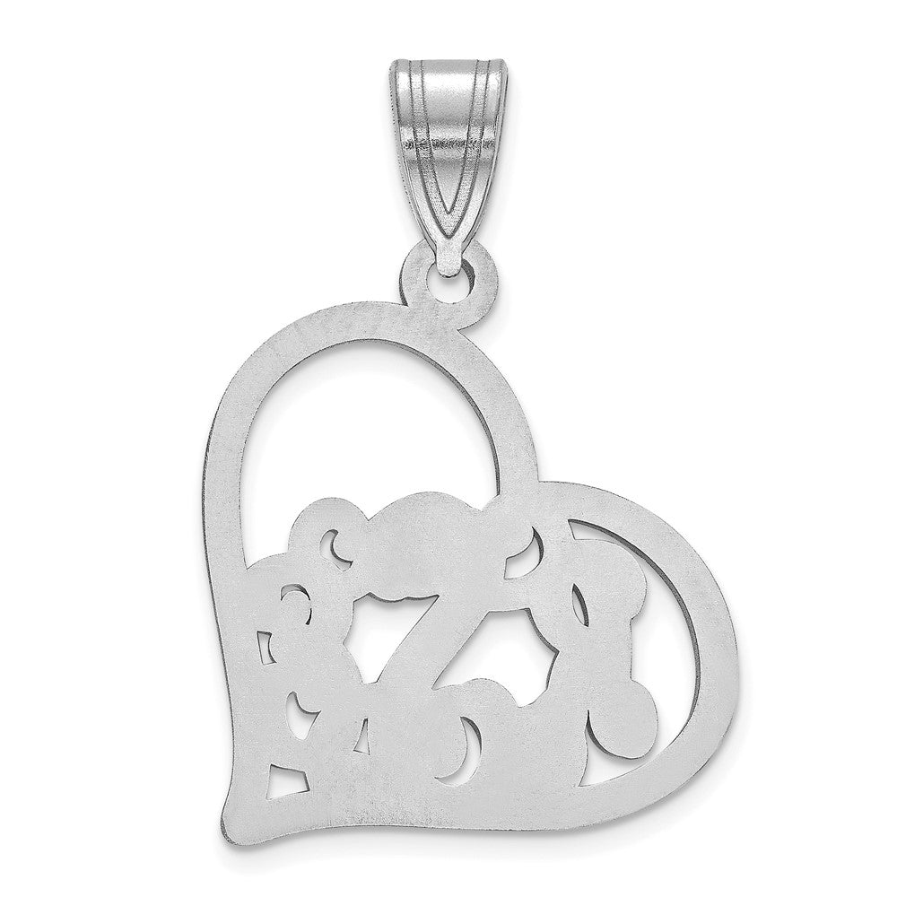 14k White Gold Etched Heart Pendant
