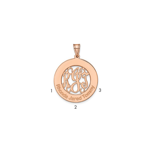 14k Rose Gold Round Family Monogram Pendant
