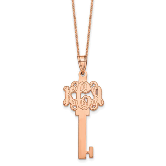 14k Rose Gold Etched Monogram Key Necklace