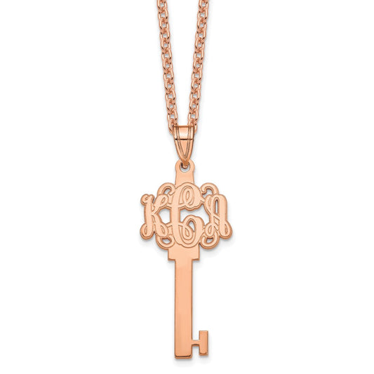Sterling Silver/Rose-plated Etched Monogram Key Necklace