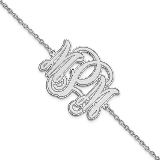 Sterling Silver/Rhodium-plated Etched Monogram Bracelet