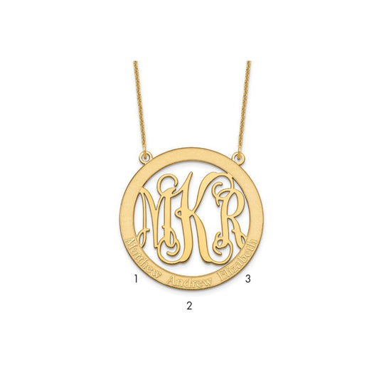 14k Yellow Gold Large Family Monogram Necklace