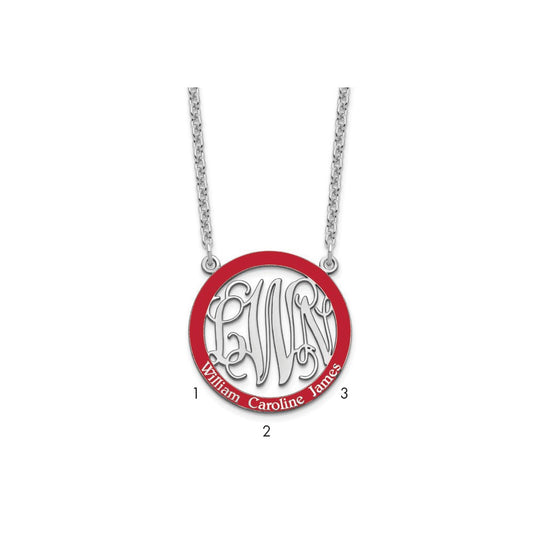 SS/Rhodium-plated Small  Family Monogram w/Epoxy Necklace