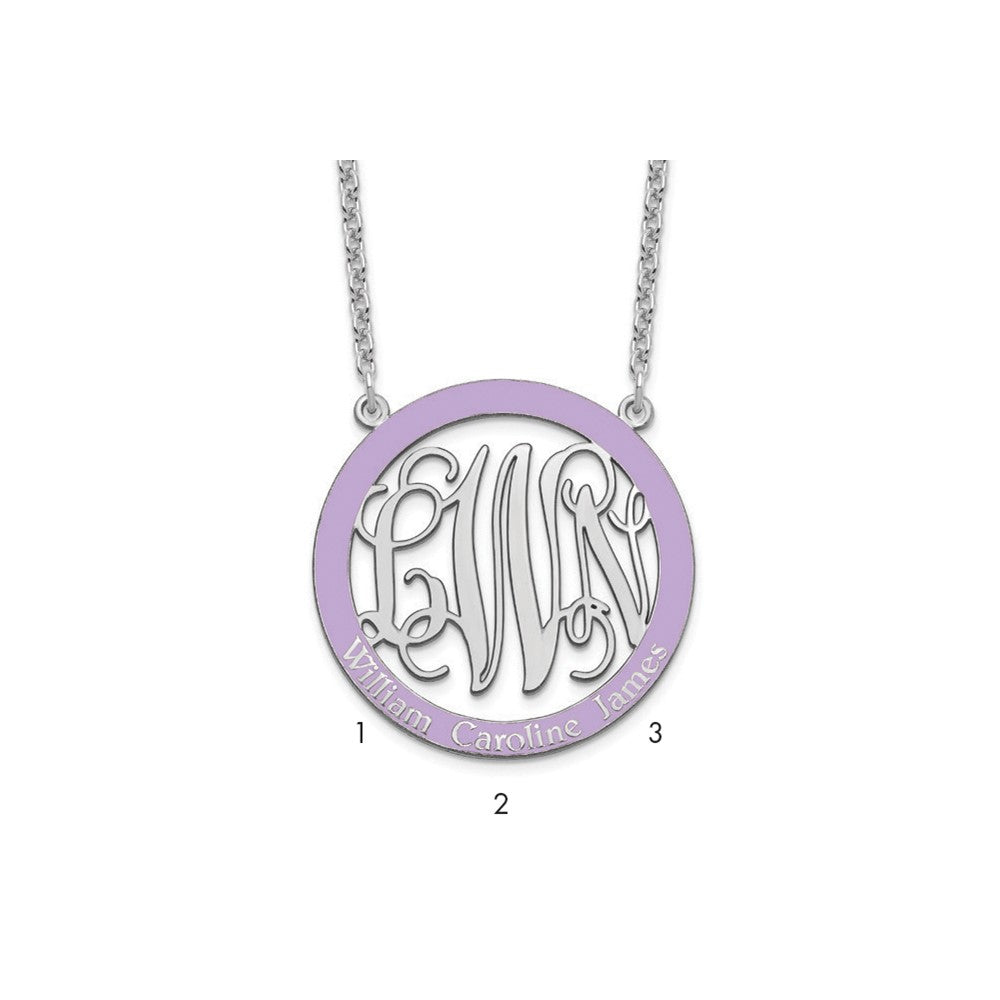 SS/Rhodium-plated Large  Family Monogram w/Epoxy Necklace