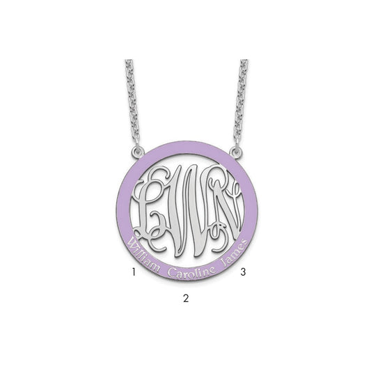 SS/Rhodium-plated Large  Family Monogram w/Epoxy Necklace