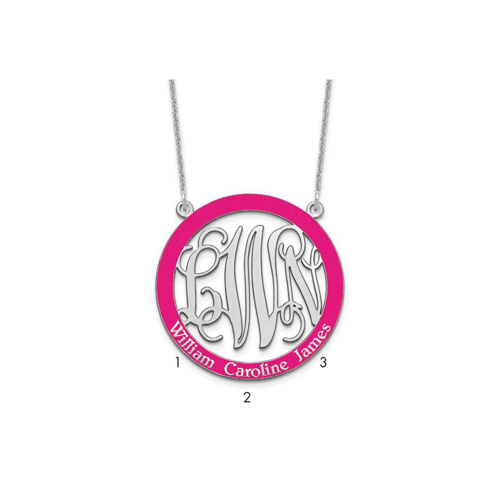 14k White Gold Large  Family Monogram w/Epoxy Necklace
