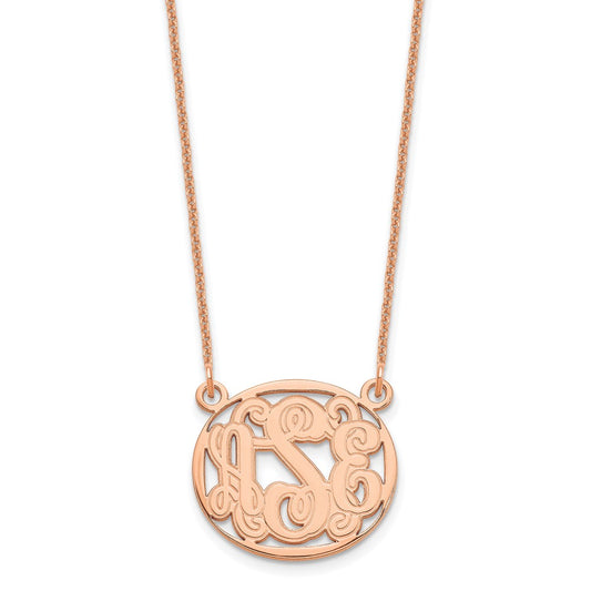 14k Rose Gold Etched Oval Monogram Necklace