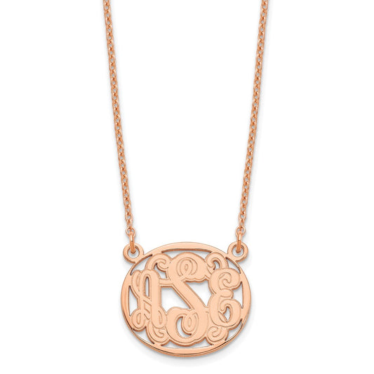 Sterling Silver/Rose-plated Etched Oval Monogram Necklace