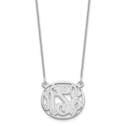 10k White Gold Etched Oval Monogram Necklace