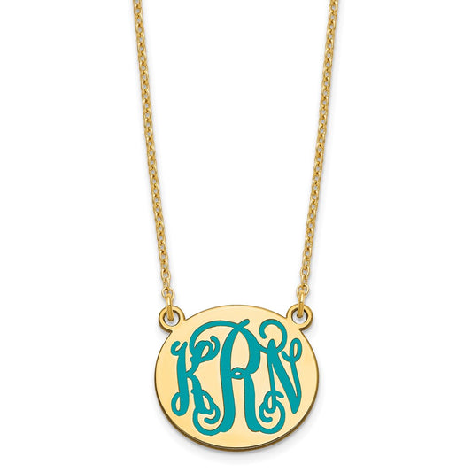 Sterling Silver/Gold-plated Small Round Epoxy Monogram Necklace
