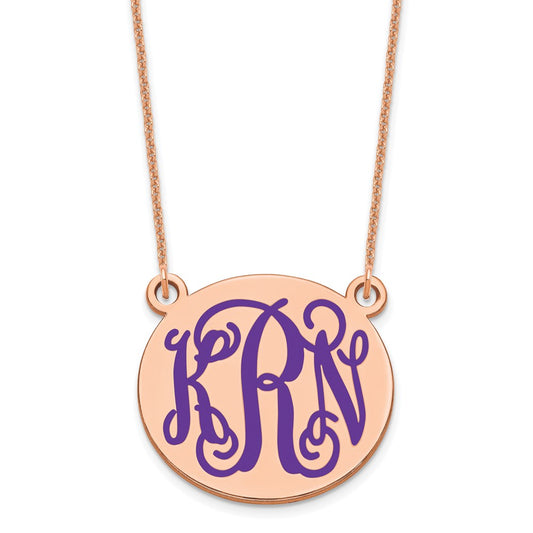 14k Rose Gold Medium Round Epoxy Monogram Necklace