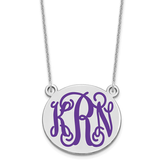 14k White Gold Medium Round Epoxy Monogram Necklace
