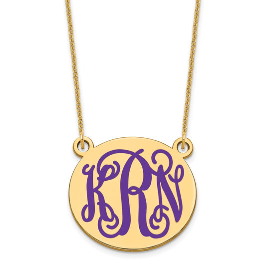 14k Yellow Gold Medium Round Epoxy Monogram Necklace