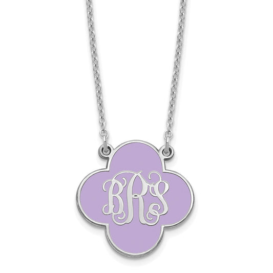 Sterling Silver/Rhodium-plated Clover Monogram w/Epoxy Necklace