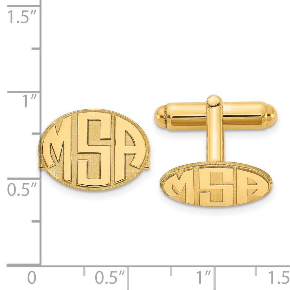 14k Yellow Gold Raised Letter Oval Monogram  Cuff Link