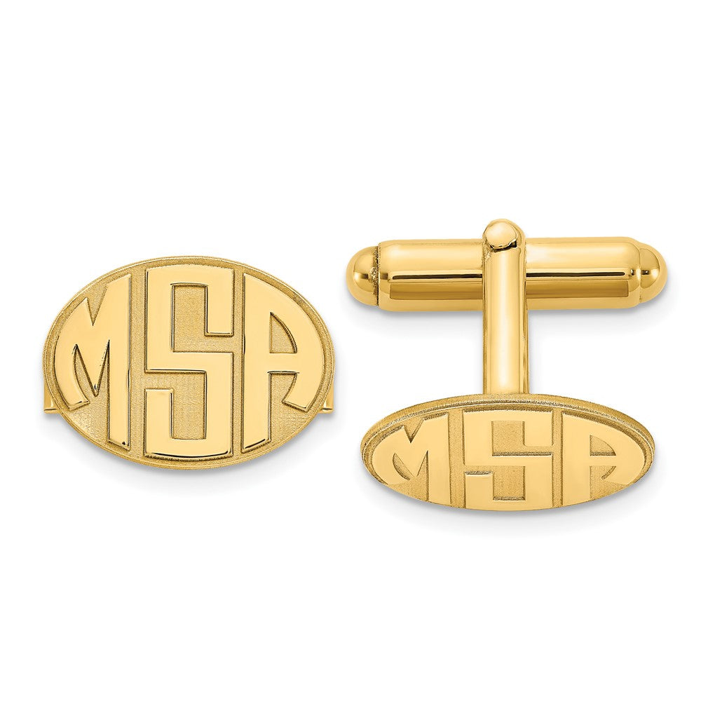 14k Yellow Gold Raised Letter Oval Monogram  Cuff Link