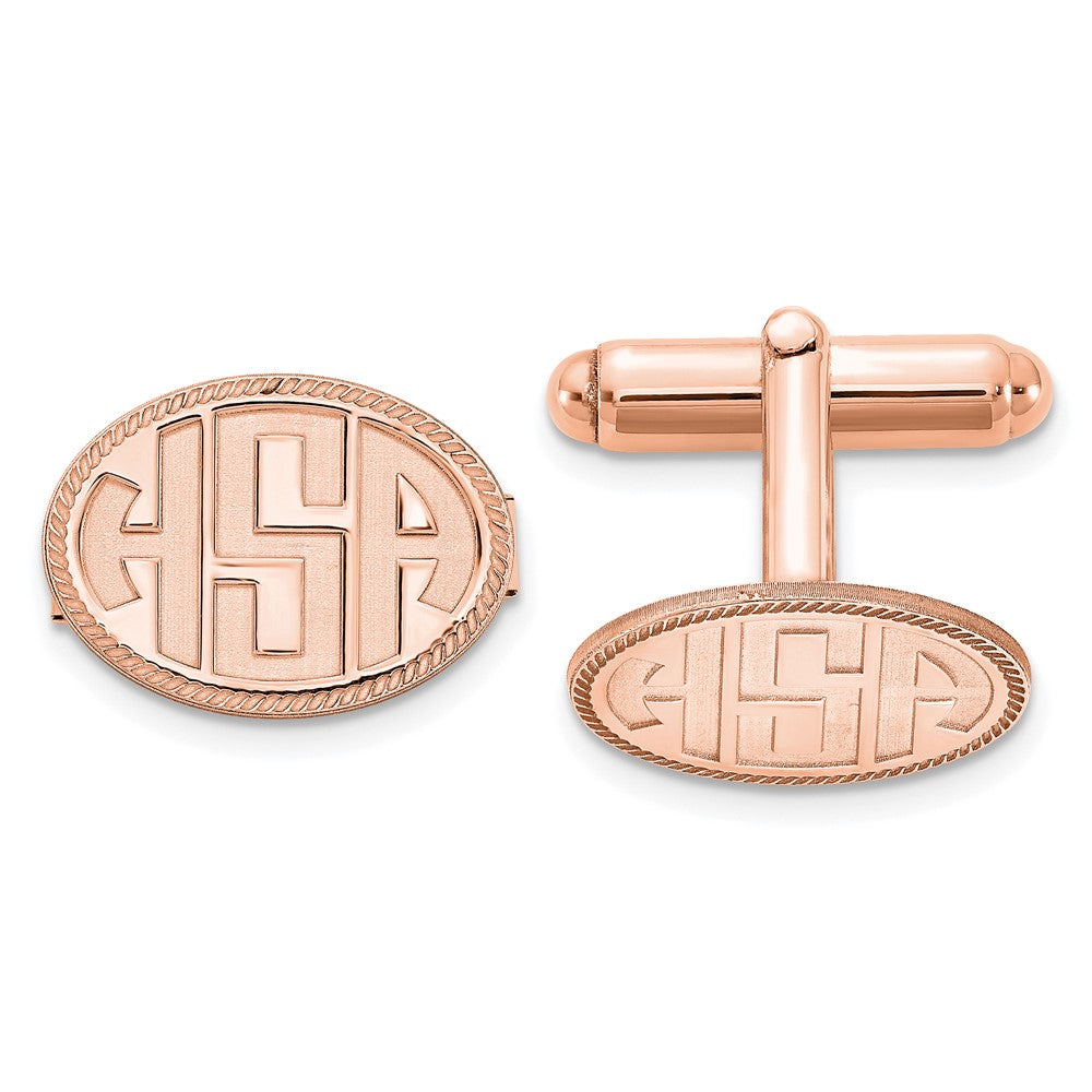 SS/Rose-pltd  Recessed Letter Oval w/ Boarder Monogram Cuff Link