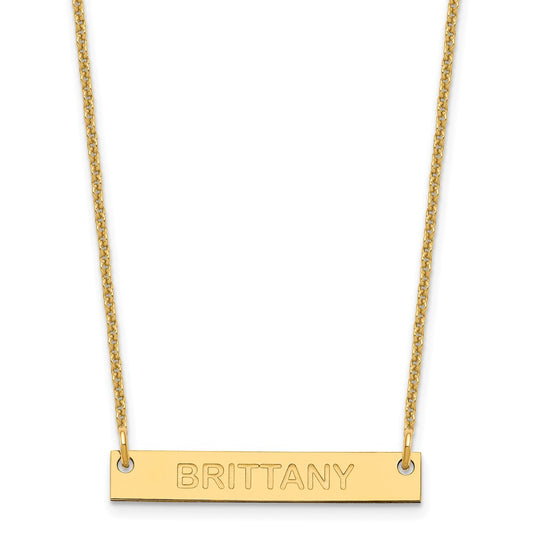 14k Yellow Gold Small Capitalized ARIAL ROUNDED Bar Necklace