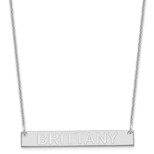 14k White Gold Medium Capitalized ARIAL ROUNDED Bar Necklace