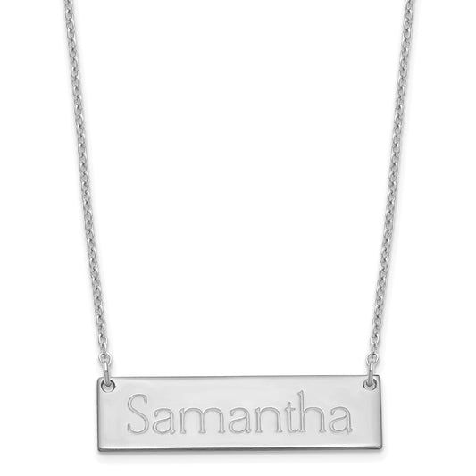 Sterling Silver/Rhodium-plated Small Name Bar Necklace
