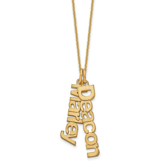 14k Yellow Gold Brushed 2 Name  Charm Necklace