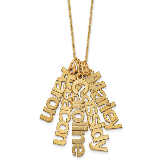 14k Yellow Gold Brushed 5 Name  Charm Necklace