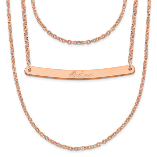 Sterling Silver/Rose-plated Brushed 3 Chain 1 Bar Necklace