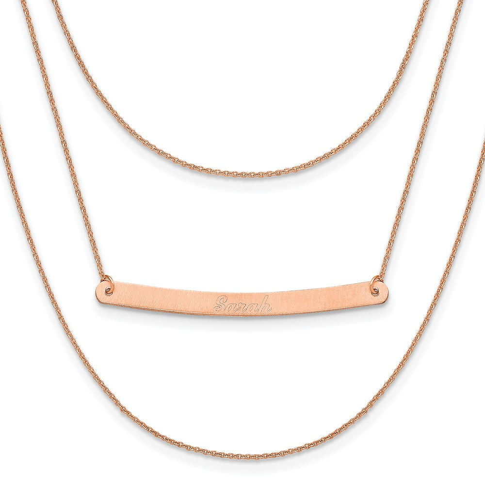 14k Rose Gold Brushed 3 Chain 1 Bar Necklace