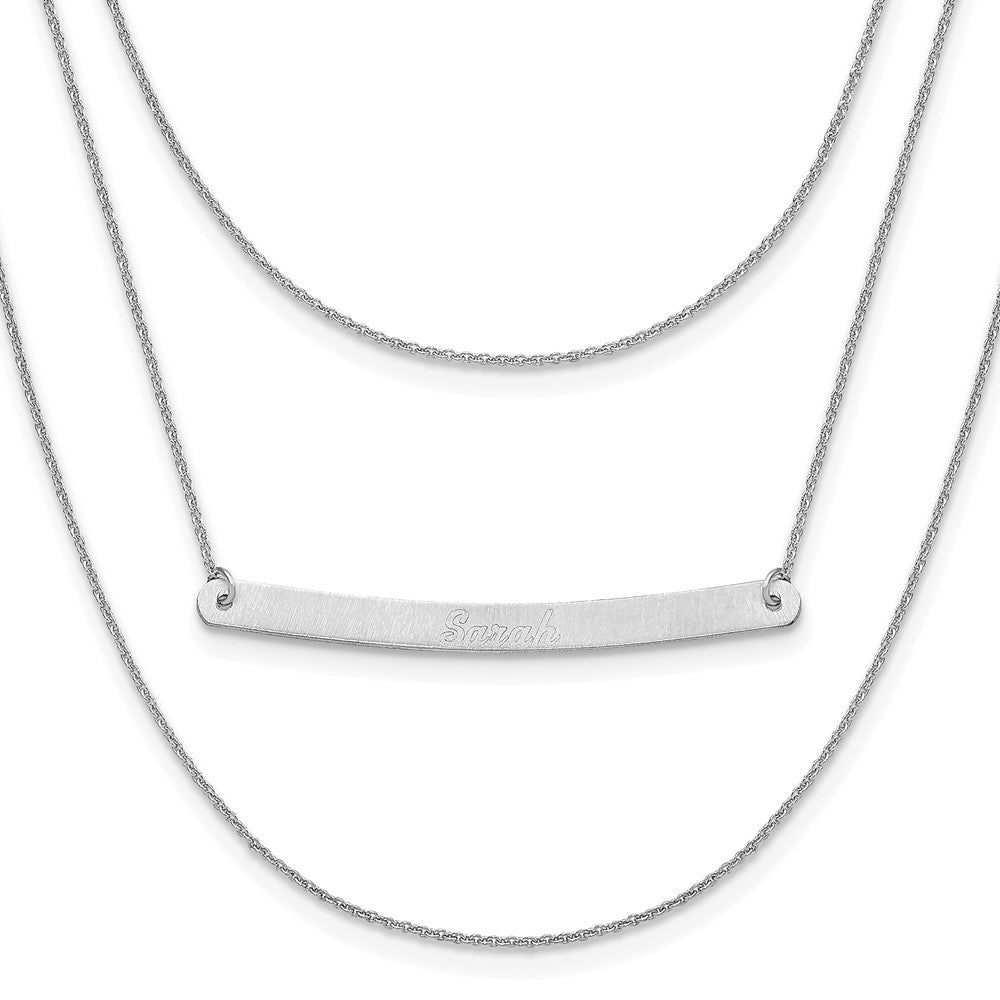 14k White Gold Brushed 3 Chain 1 Bar Necklace