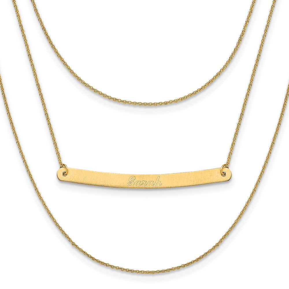 14k Yellow Gold Brushed 3 Chain 1 Bar Necklace
