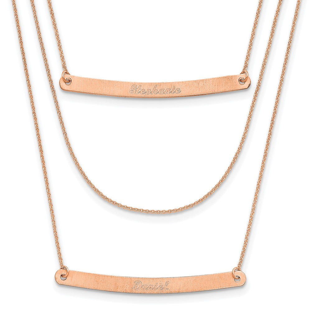 14k Rose Gold Brushed  3 Chain 2 Bar Necklace