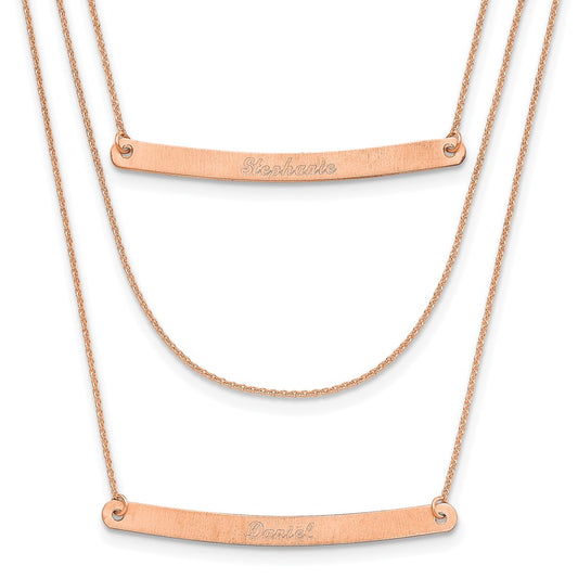 14k Rose Gold Brushed  3 Chain 2 Bar Necklace