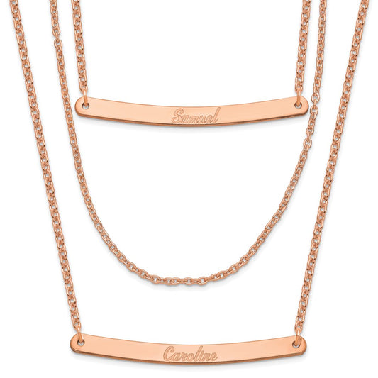 Sterling Silver/Rose-plated Brushed 3 Chain 2 Br Necklace