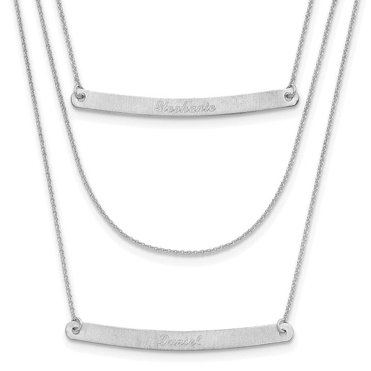 10k White Gold Brushed  3 Chain 2 Bar Necklace