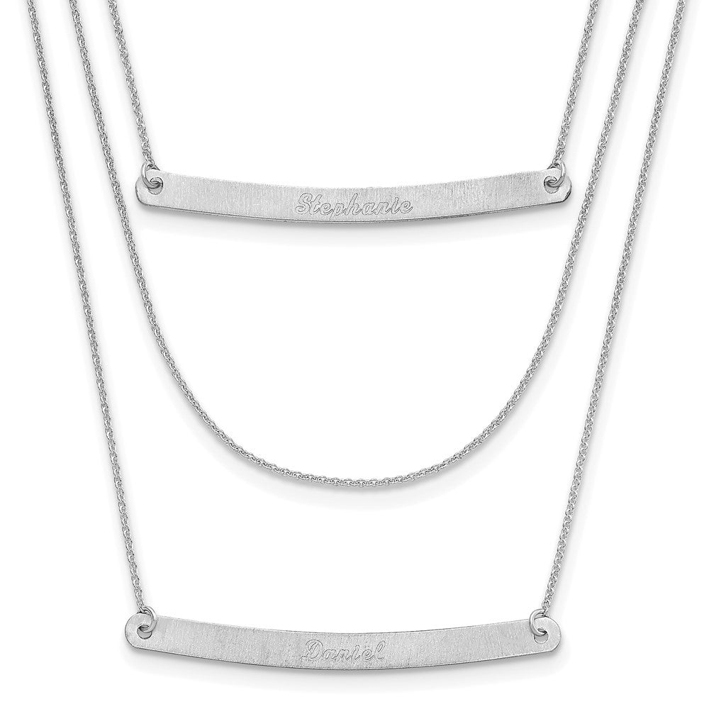 14k White Gold Brushed 3 Chain 2 Bar Necklace
